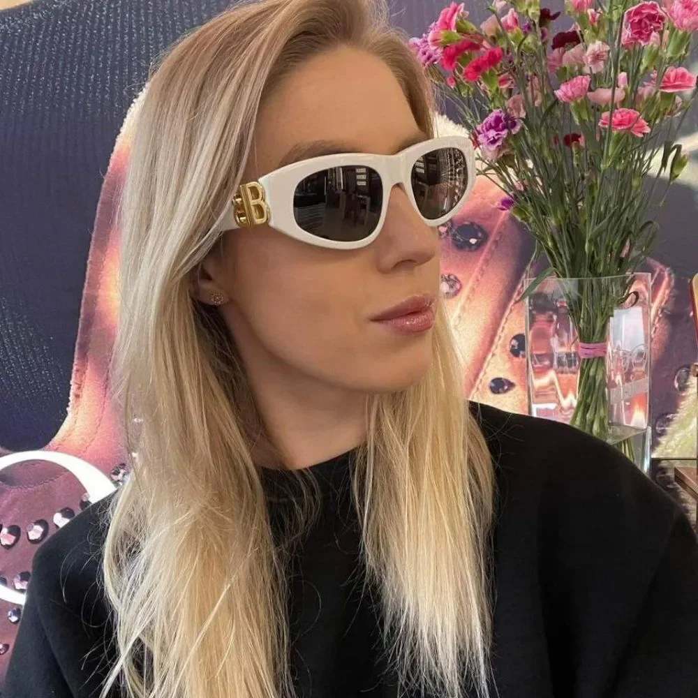 SALE! NEW Balenciaga BB0095S 012 White Gold Logo Grey Cat Eye Unisex Sunglasses